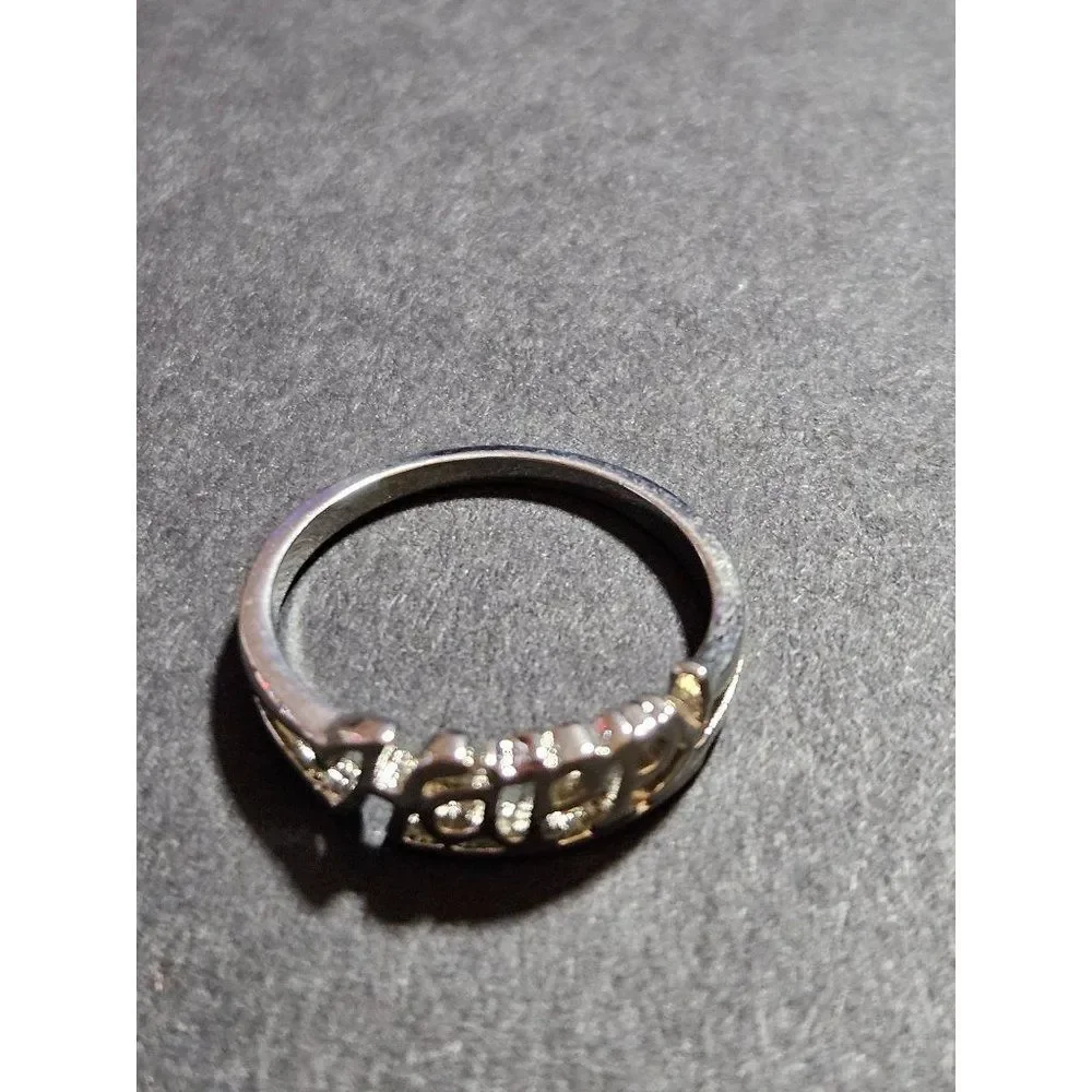Silver tone happy ring size 8
